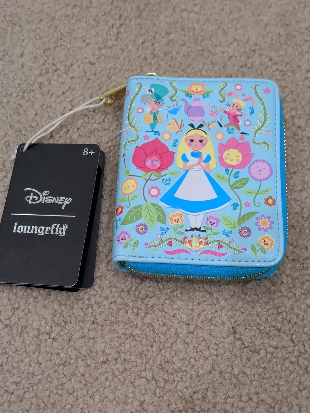 Loungefly Disney Alice in Wonderland Light Blue Floral Embroidered Zip Wallet